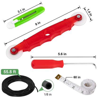 48"X236" Window Screen Replacement Kit, 6 in 1 Window Screen Door Repair Kit, Replacement Window Screens, Fiberglass Patio Screen Mesh for Porch Sliding Door, Rolling Tool Hook Spline Cutter Ruler