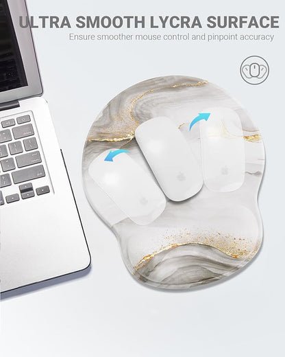Ergonomic Mouse Pad Wrist Support, Comfortable Mouse Pad Wrist Rest, Relieve Wrist Pain Gel Mouse pad, Non-Slip Rubber Base Mousepad for Laptop, Computer(White Marble)