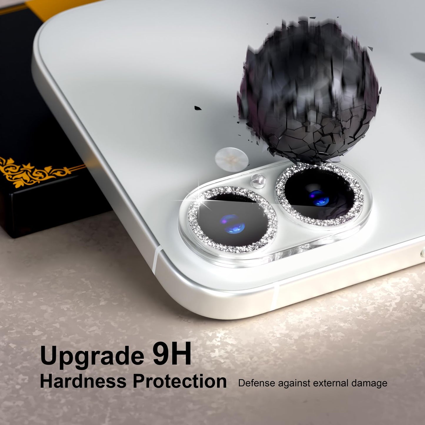 beuxece for 6 Pack iPhone 17 / iPhone 16 / iPhone 16 Plus Camera Lens Protector [Drop Protection] [Easy Installation] 9H Tempered Glass Camera Screen Protector Cover Accessories, Glitter Silver