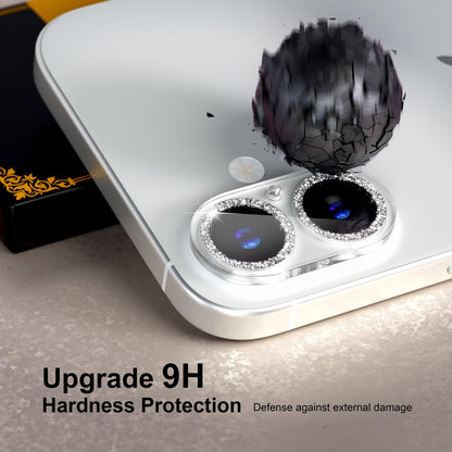 beuxece for 6 Pack iPhone 17 / iPhone 16 / iPhone 16 Plus Camera Lens Protector [Drop Protection] [Easy Installation] 9H Tempered Glass Camera Screen Protector Cover Accessories, Glitter Silver