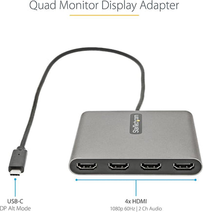 StarTech.com USB C to Quad HDMI Adapter, USB-C to 4x HDMI Monitor Converter for Windows, TAA (no support for macOS/ChromeOS/Linux)