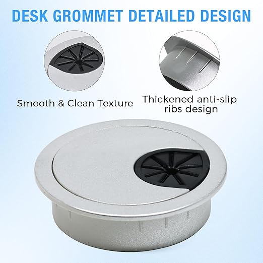 Desk Grommet 3-1/8" (80 mm), Desk Cord Hole Cover, Cable Grommet ABS Plastic, Desk Hole Grommet for Office and Home Table Cable, Detachable Cable Cord Organizer (Silver Sand 2 Pcs)