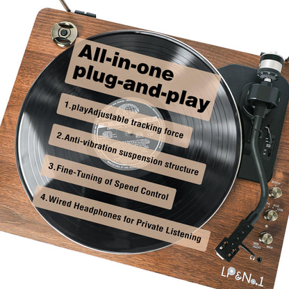 LP&No.1 Vinyl Record Players, Bluetooth Turntable with Built-in Speakers & Phono Preamp, High Fidelity Belt Drive 33/45 RPM with Magnetic Cartridge, USB Recording & Playback, Pitch Control, Auto Off