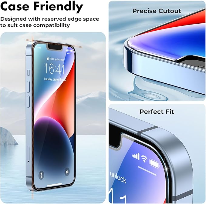 UNBREAKcable 3-Pack Screen Protector for iPhone 16e/14/13/13 Pro, Double Shatterproof Tempered Glass [Easy Installation Frame] [9H Hardness] [99.99% HD Clear] [Bubble Free] [Touch Sensitive]