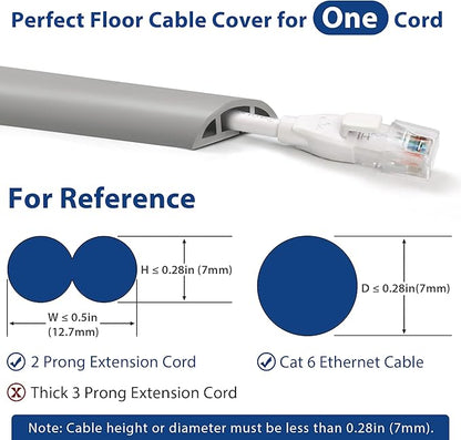 ZhiYo Floor Cord Cover 4ft, Cord Hider Floor Gray, Cable Management Cover Prevent Cable Trips, Wire Covers for Electric Power Cords, Wire Protector Cavity W0.47 x H0.28