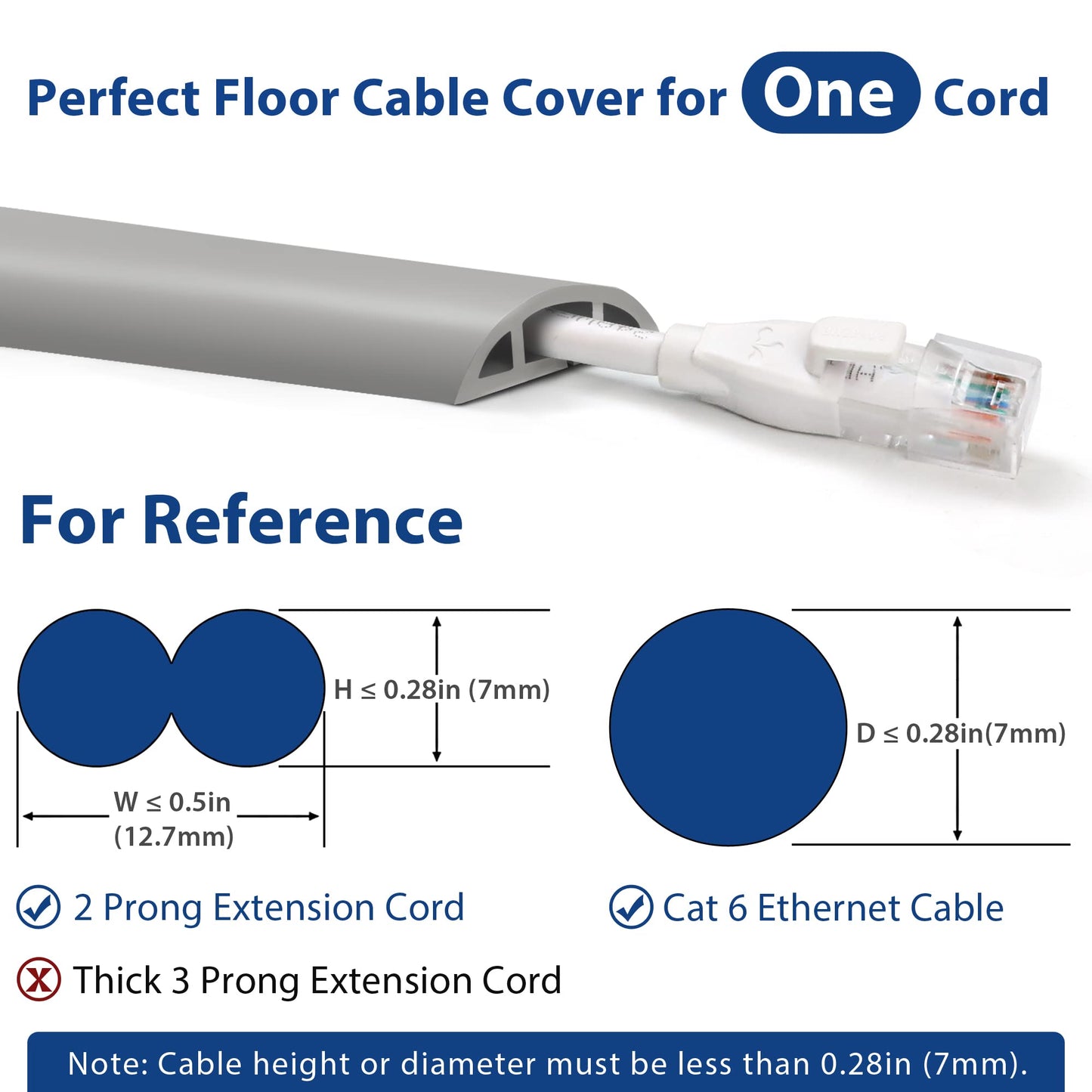 Floor Cord Cover 10ft, Cord Hider Floor Grey, Cable Management Prevent Trips, Cable Cover Wire Covers for Electric Power Cords, Wire Protector Cavity W0.47in x H0.28in