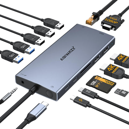 Docking Station Dual Monitor, 15 in 1 Triple Display Multiport Adapter Hub