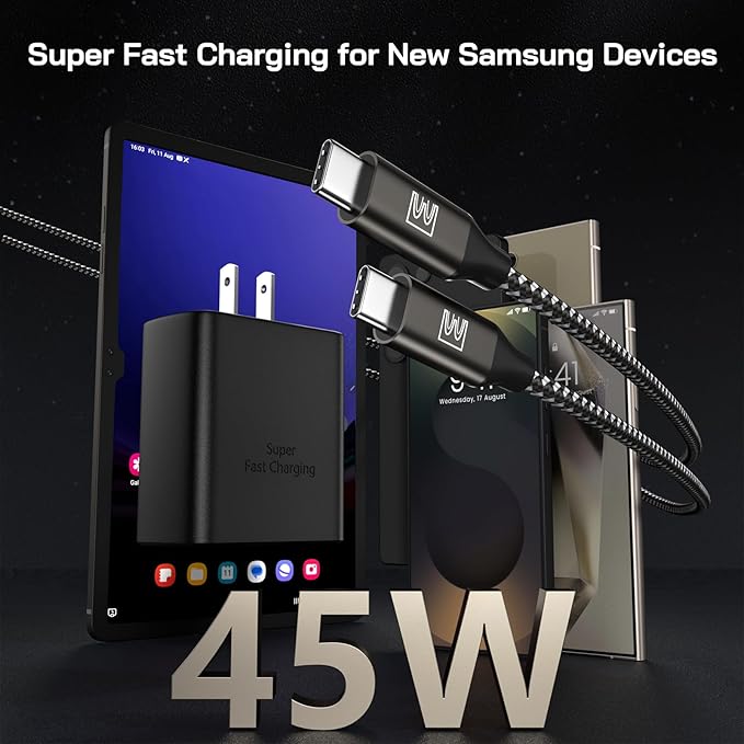 45W Super Fast Charger Type C, [2 Pack] 45 Watt USB-C Charger PD/PPS Wall Charging Block for Samsung Galaxy S25 Ultra/S25+/S25/S24/S23 Ultra/S23+/S22 Ultra/S22+/S20 Ultra, Tab S8(with 2X 6.6ft Cable)