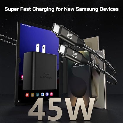 45W Super Fast Charger Type C, [2 Pack] 45 Watt USB-C Charger PD/PPS Wall Charging Block for Samsung Galaxy S25 Ultra/S25+/S25/S24/S23 Ultra/S23+/S22 Ultra/S22+/S20 Ultra, Tab S8(with 2X 12ft Cable)