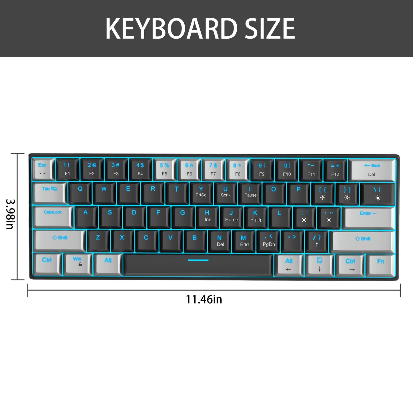 Camiysn 60% Mechanical Gaming Keyboard,Mixed Color Keycaps Gaming Keyboard with Linear Red Switches, Detachable Type-C Cable Mini Keyboard with Blue LED Light for PC/Laptop