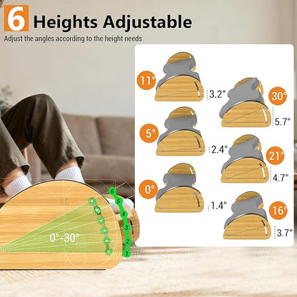 Bamboo Foot Rest for Under Desk at Work - 3-in-1 Reversible Rocking Desk Footrest with Foam Cushion Pad and 6 Adjustable Heights, Ergonomic Foot Rest with Washable Cover for Home, Office and Gaming