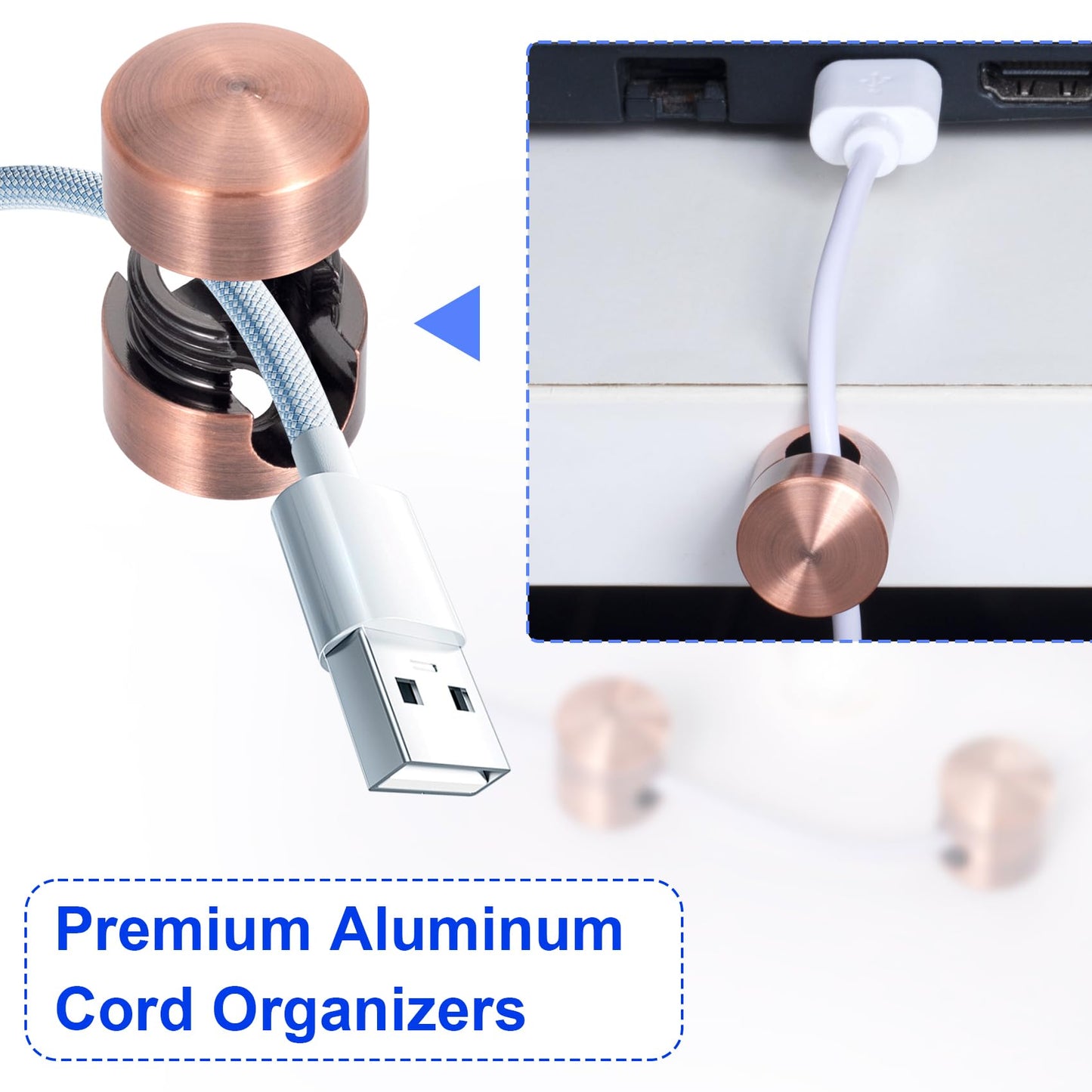 SmallCat 2 Sets Charger Holders for Cords, Red Bronze Color Adjustable Cable Anchor Holders, Adhesive Metal Cord Clips, Cable Management Wire Organizers for Desk, Office, Nightstand