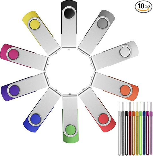 FEBNISCTE 32GB Thumb Drive 10 Pack,Flash Drive High Capacity, Bulk USB Flash Drives 32 GB Metal Swivel, USB 2.0 Jump Drive Memory Stick Portable, Pen Drive Zip High Speed for Data Storage