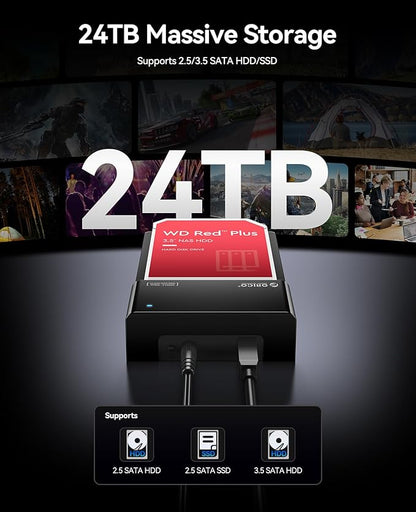 ORICO External USB 3.0 to SATA Hard Drive Lay-Flat Docking Station for 2.5 or 3.5in HDD, SSD Up to 24TB [Support UASP]