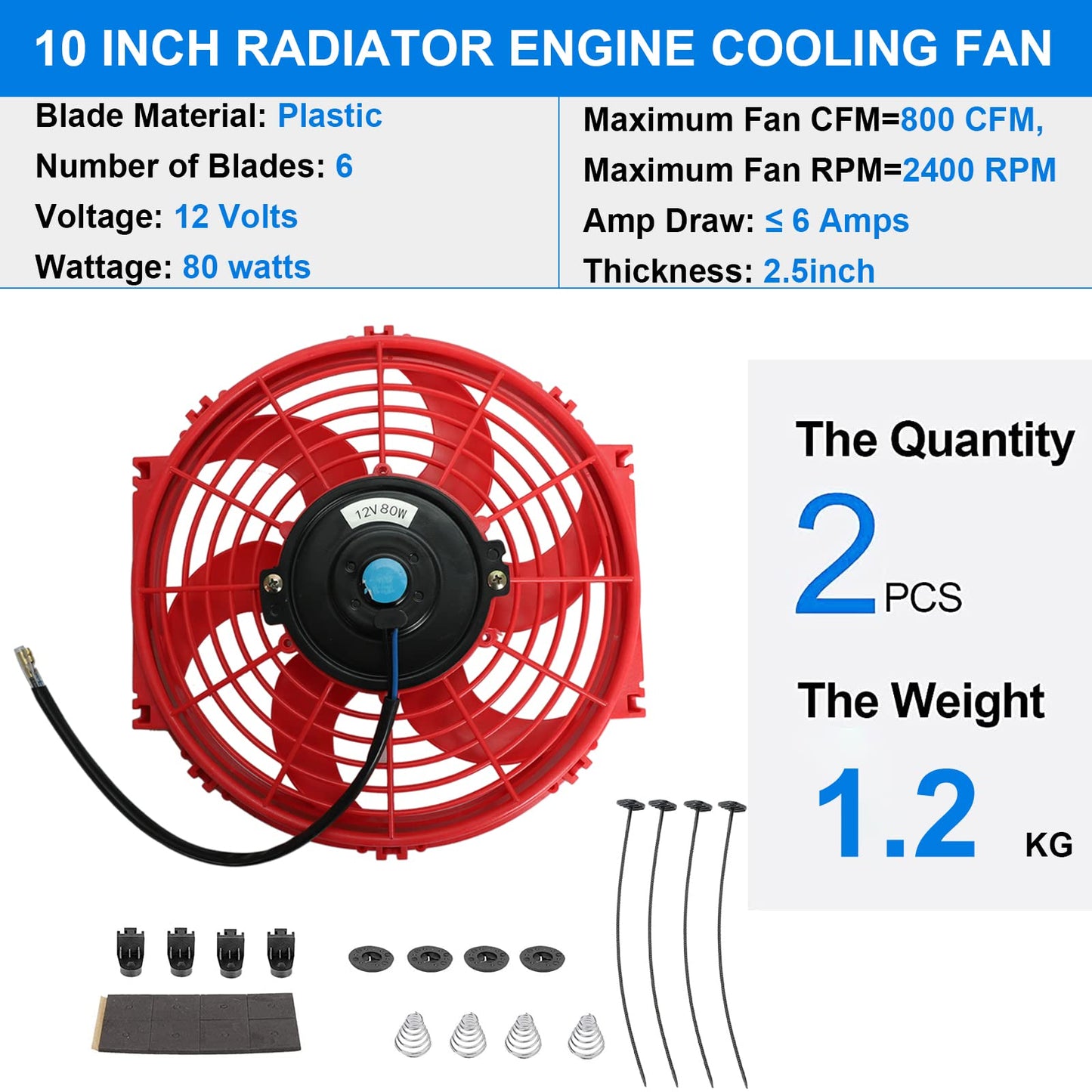 FSBCGT 2PCS 10 inch Slim Fan Push Pull Electric Radiator Cooling Fan