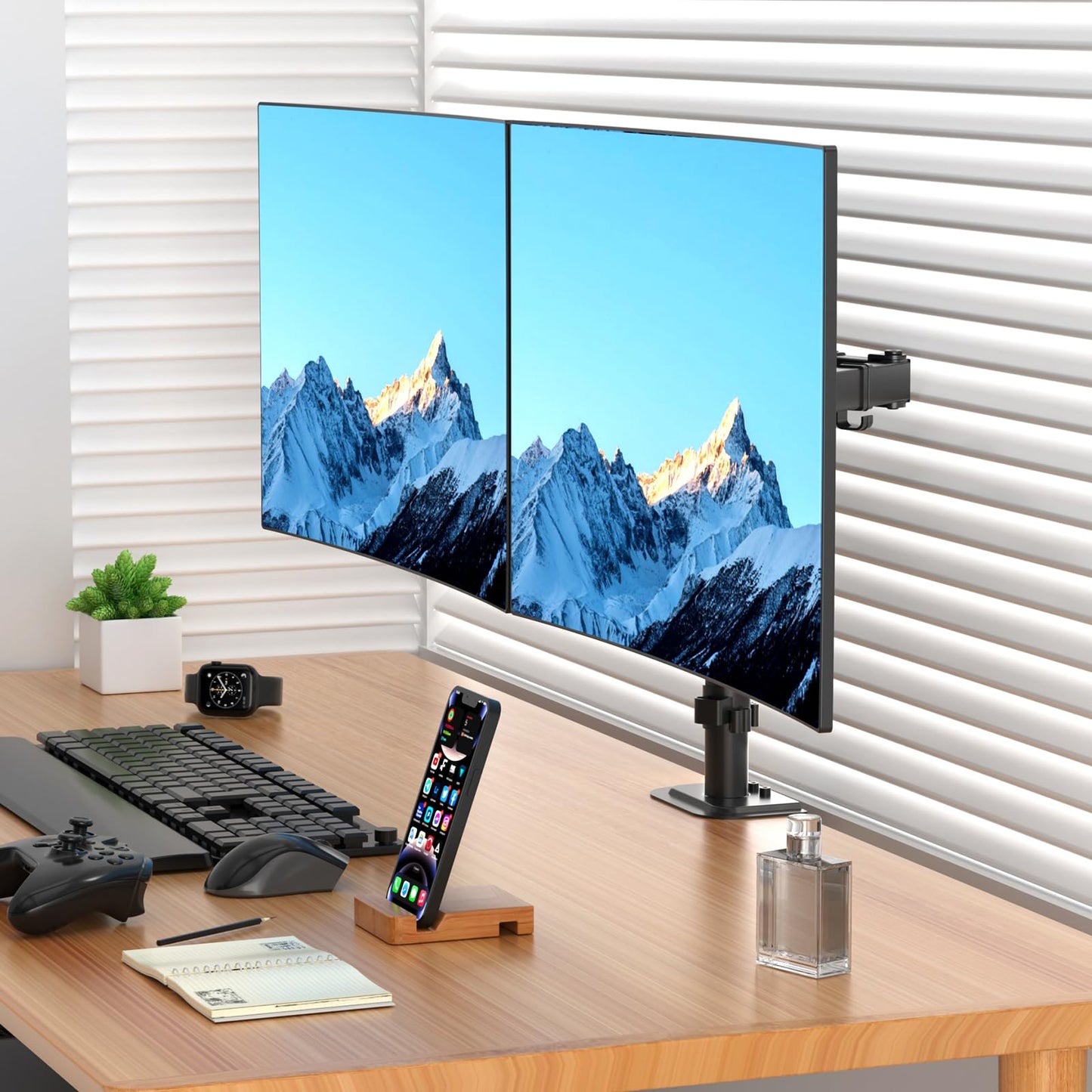 Suptek Dual Monitor Arm Desk Mount,Ultrawide Dual Monitor Arm for 2 Monitor Screens up to 38 inches and Max 22lbs Each,Extra Tall 15.75" Pole Fully Adjustable Monitor Stand for Desk,Black(MD9442MB)