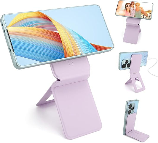 Gugxiom Phone Stand, Foldable Magnetic Phone Tripod, Angle Adjustment & Strong Magnets PU Leather Phone Stand, Compatible with All Smart Phone 16/15/14/13/12 (Purple)