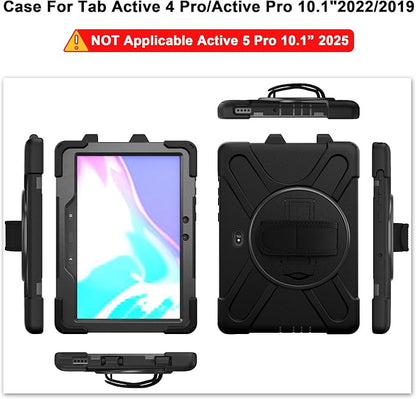 Samsung Galaxy Tab Active PRO 10.1 inch/Galaxy Tab Active4 PRO Case, Heavy Duty Rugged Shockproof Drop Protection Case with 360 Stand, Hand Strap & Shoulder Strap for SM-T540/T547/T630/T638 (Black)