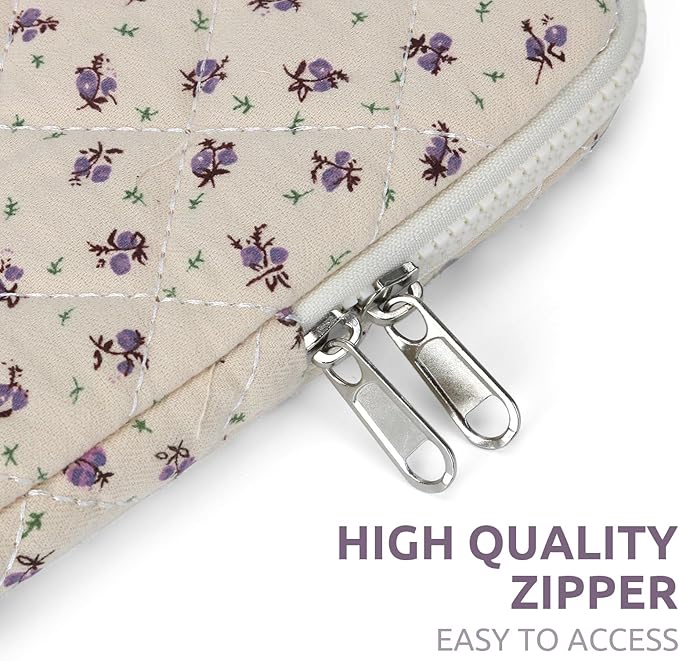 Puffy Laptop Sleeve 13-15.6 Inch Cute Quilted Laptop Protective Case Padded Floral Computer Sleeve for MacBook (A-Purple, 15 Inch)