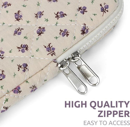 Puffy Laptop Sleeve 13-15.6 Inch Cute Quilted Laptop Protective Case Padded Floral Computer Sleeve for MacBook (A-Purple, 15 Inch)