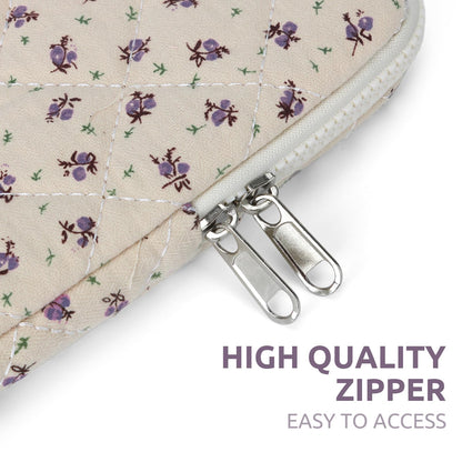 Puffy Laptop Sleeve 13-15.6 Inch Cute Quilted Laptop Protective Case Padded Floral Computer Sleeve for MacBook (A-Purple, 15 Inch)