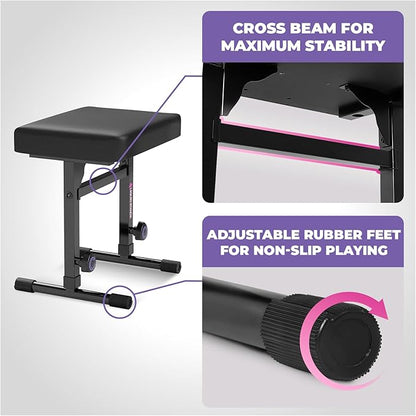 Liquid Stands Portable Heavy Duty Digital Piano Stand & Bench Set - Adjustable Keyboard Music Stand & Seat for 54-88 Key Electric Pianos (White)