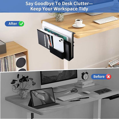 LUKETURE Laptop Holder, Steel Desk Side Storage, No Drill Standing Desk Accessories, Clamp on Laptop Mount with Pen Holder, Fits Flat Edge Tables 0.3" to 2.8" (Black, L(2 Tier))