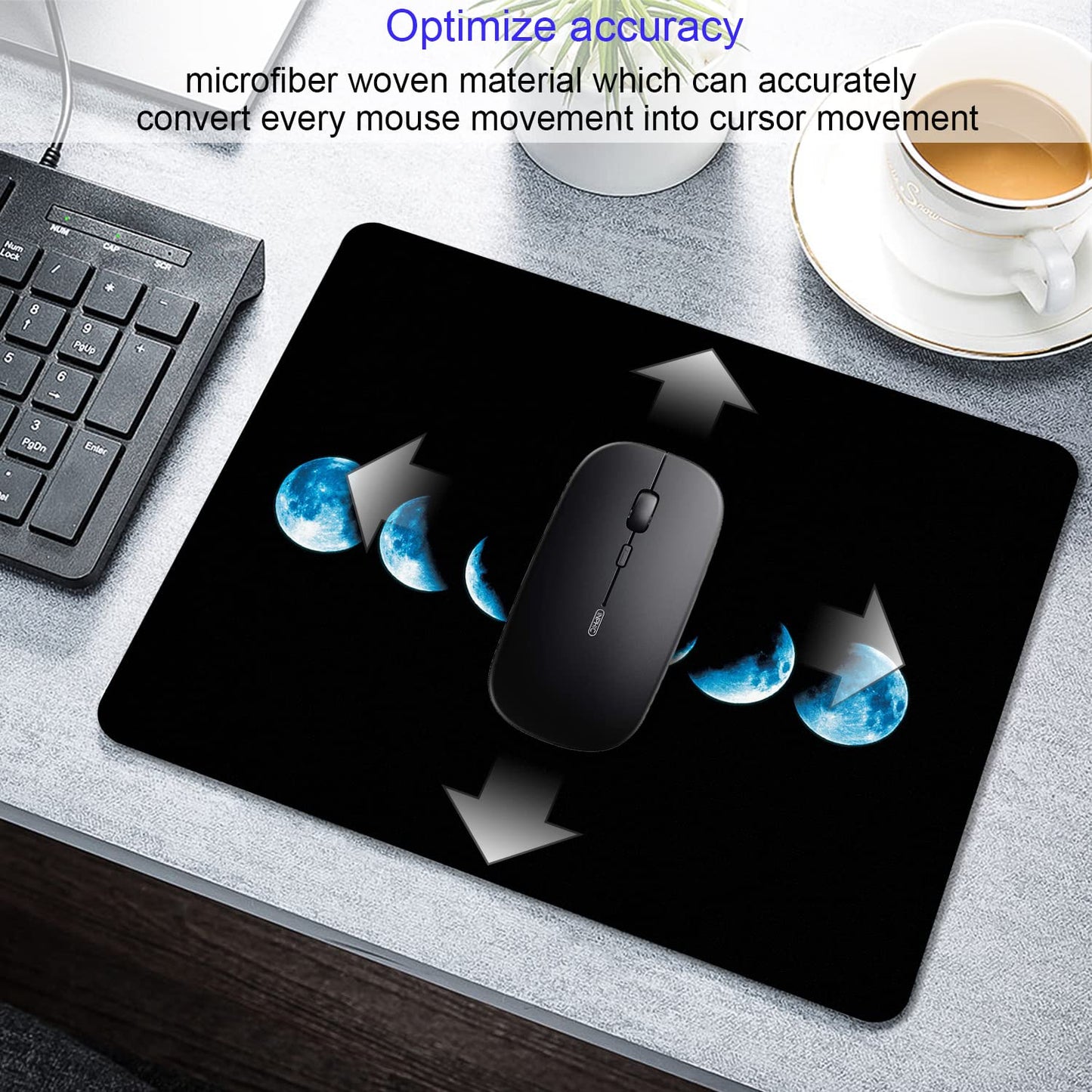 SHALYSONG Moon Phase Mouse Pad, 9.5"x7.9" Non-Slip 3mm Small Mousepad