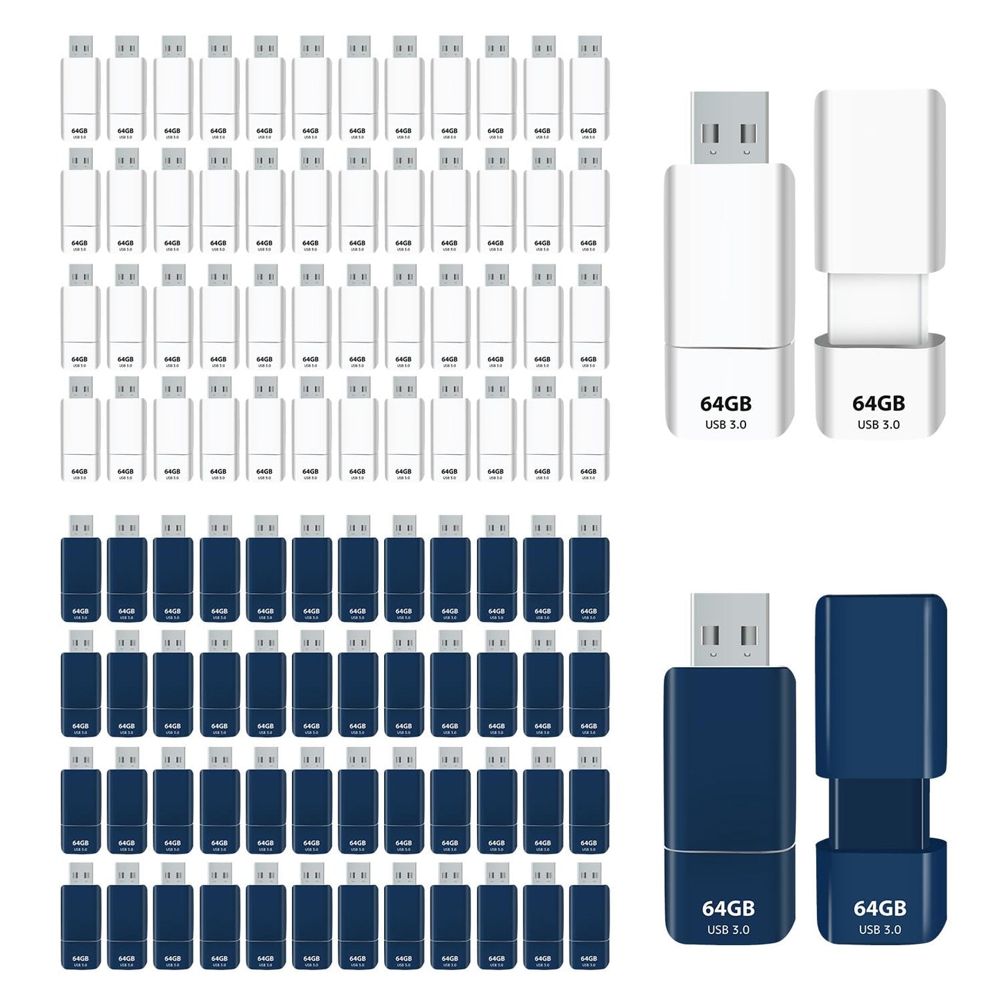 GIGASTONE 64GB Flash Drive (100 Pack) Z60NB USB 3.2 Gen 1, Ultra Fast, Retractable Capless Slider Design, Data Storage, Backup for PC/Mac/TV/Car Audio, USB 2.0/3.0/3.1 Compatible (Random Color)