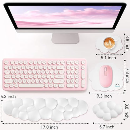 Cloud Wrist Rest for Computer Keyboard, 4-in-1 Memory Foam Leather Cloud Keyboard Wrist Rest and Mouse Pad Set with Ergonomic Support for Arm and Palm Cushion, Gaming/Work Setup, White