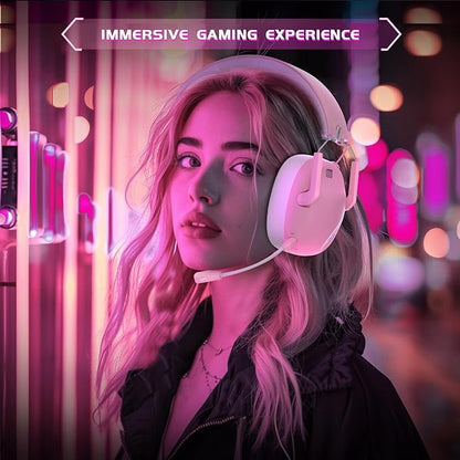 Wireless Gaming Headset for PS5, PS4, PC, NES, Bluetooth 5.3 Gaming Headsets Wireless with Noise Canceling Microphone, Gamer Headphones for Nintendo Switch, 50H Battery - Pink
