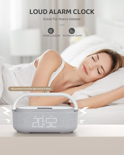 Bluetooth Speaker Alarm Clock & Wireless Charger for Bedside, Home, Office