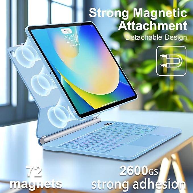 for iPad 9th Generation Case with Keyboard,Keyboard Case for iPad 9th/8th/7th Gen， Magic-Style Magnetic Keyboard Case with 7-Color Backlight - Multi-Touch Trackpad for iPad 10.2 inch (Sky Blue)