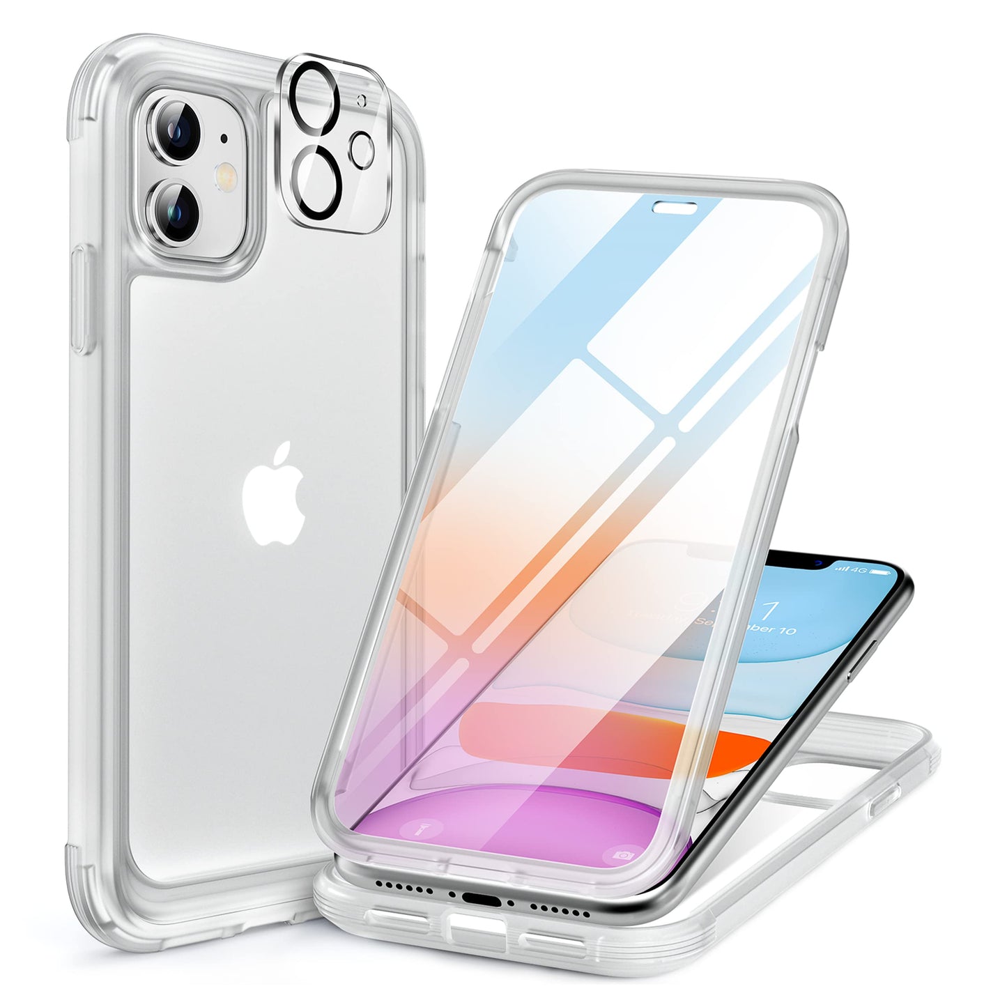 Miracase Glass Series for iPhone 11 Case 6.1 inch, Upgraded Full-Body Rugged Phone Bumper Case Cover with Built-in 9H Tempered Glass Screen Protector and Camera Protector, Matte Clear