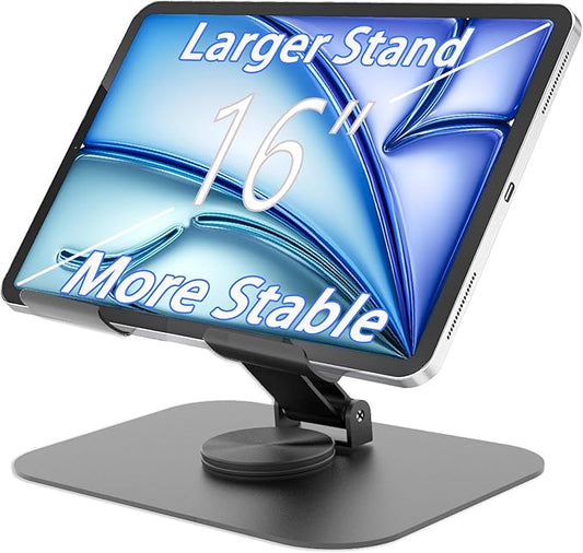 TAPMEI Large Metal Tablet Stand 360° Rotation for 4-16” Tablet, Grey