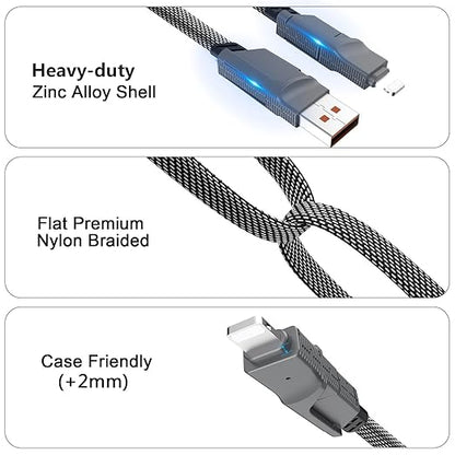 2Pack 6FT 4 in 1 USB C Cable for Lightning, 60W Fast Charging, Flat Braided, Dual Type C Cord, Multi Charger for iPhone 16 15 14 13 Pro Max/15 Plus/15 Pro/Samsung Galaxy S24 S23/iPad/MacBook