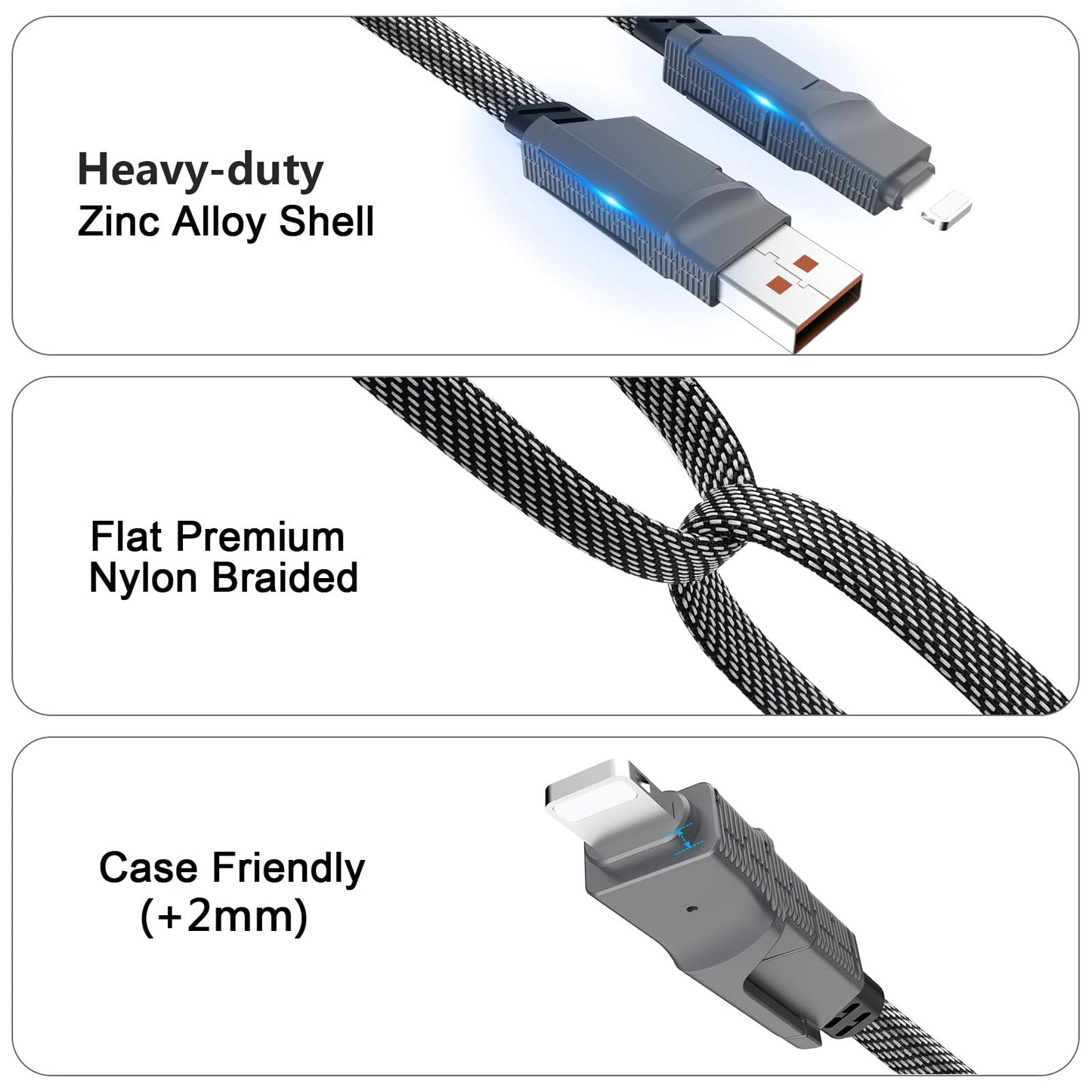 [2-Pack] 60W Multi Charging Cable 6FT, 4 in 1 USB C Cable Fast Charging Cord, Flat Braided Dual Type C & Lightning Multi Charger for iPhone 17 16 15 Pro Max/Air, Samsung S24 S23, Pixel, Car & Travel