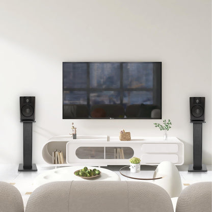 bimiti 24 Inch Speaker Stands Wood Grain Universal Floor Speaker Stands Pair Heavy Duty Surround Sound Speaker Monitor Stand for Home Theater with Sand Filling Tuning Function - Black