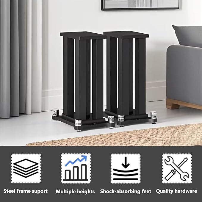 A Pair of Speaker Stands, Bookshelf Speaker Stand Steel Frame Support for Speakers up to 40 kg, Vibration-Absorbing MDF Design, Universal Speaker Stand Improves Sound Quality (50cm/19.6in)