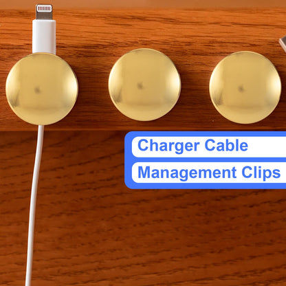 SmallCat 1 Sets Charger Holders for Cords, Gold Color Adjustable Cable Anchor Holders, Adhesive Metal Cord Clips, Cable Management Wire Organizers for Desk, Office, Nightstand