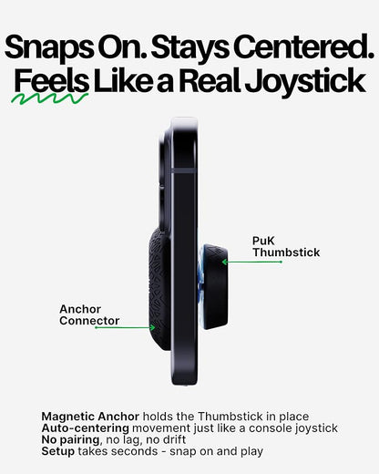 PuK Mobile Gaming Thumbstick - Magnetic Joystick for Phone with Thumbsleeve and Protective Lid - Zero Delay, Mobile Touch Screen Controller for iOS and Android Devices - Phone Joystick for Gaming