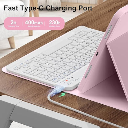 Keyboard Case for Galaxy Tab S6 Lite 10.4 Inch 2024/2022/2020, Slim Lightweight 7 Color Rainbow Backlight Detachable Magnetic Bluetooth Keyboard Cover with S Pen Holder,Sky Blue