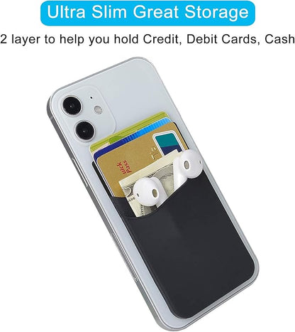 SS Card Holder for Phone Case, Phone Wallet Stick on Adhesive Silicone Cell Phone Pouch Suitable for iPhone Samsung Galaxy Any Smartphone 3 Pack