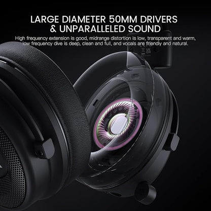 EKSA USB Gaming Headset for PC - Computer Headset with Detachable Noise Cancelling Mic, Surround‑Tuned Audio, 50MM Driver - Headphones with Microphone for PS4/PS5, Xbox One, Laptop, Office (Wireless)