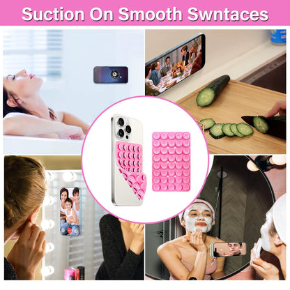 NTidea (3 Pack) Double Sided Silicone Suction Cup Phone Case Mount, Hands-Free Silicon Phone Grip with Higher Suction Power for Selfies and Videos, Non Slip Phone Accessories, Pink