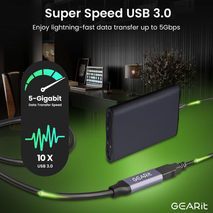 GEARit USB 3.0 Active Extension Cable (20 Feet) A-Male to A-Female USB Repeater with Signal Booster for Oculus Rift, Quest Link, Xbox 360 Kinect, PlayStation, Printer, Webcam - 20ft