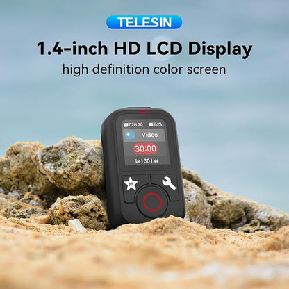 TELESIN T13 Waterproof Smart Remote Control with Color LCD Screen, 5-60m Wireless Remote with Wrist Strap, Compatible with GoPro Hero 13/12/11/10/9/8 Action Cameras