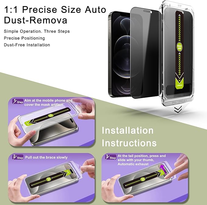 (2-Pack Anti-Spy Privacy Screen Protector for iPhone 12/12 Pro(6.1-Inch),9H Tempered Glass,Full Coverage,Anti-Fingerprint,Auto Dust Removal,Bubble-Free,Easy Installation