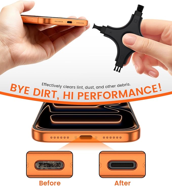 Port Cleaning Kit for iPhone, CODOGOY Charging Port Cleaner Tool with Soft Brushes for Lightning & USB-C, All Devices Cleaning Tool - Black