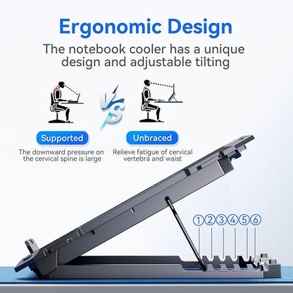 ICE COOREL Laptop Cooling Pad with 8 Cooling Fans, Cooling Pad for Laptop Fan 13-15.6 Inch, Laptop Cooler Stand with 6 Height Adjustable, Notebook Cooler Pad with Two USB Port [2025 Version]